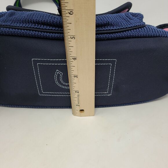 The Sak Navy Blue woven green & blue ribbon handle crochet satchel shoulder bag - Picture 9 of 12